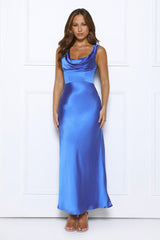 Crystal Luxe Satin Maxi Dress Blue