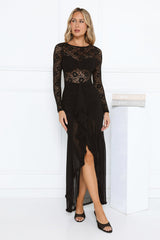 Flirtation Hour Lace Long Sleeve Maxi Dress Black