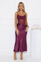 My Rules Satin Mesh Maxi Dress Plum