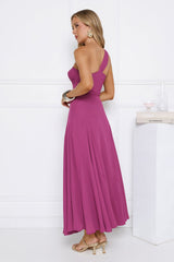 Glossed Edge One Shoulder Maxi Dress Plum