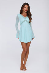 Flash Flair Long Sleeve Mini Dress Aqua