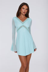 Flash Flair Long Sleeve Mini Dress Aqua