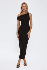 Downtown Alley Off Shoulder Midi Dress Black