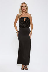 It's Giving Everything Satin Strapless Maxi Dress Black