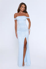 Night Bloom Off Shoulder Maxi Dress Blue