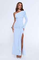Night Starflower One Shoulder Maxi Dress Blue