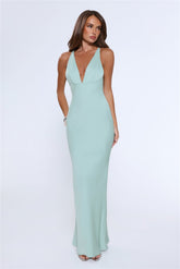 Midnight Luxe Satin Maxi Dress Sage