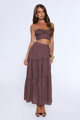 Icon Darling Polka Dot Maxi Skirt Brown