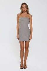 Desk To Dazzle Strapless Tailored Mini Dress Grey