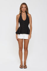 Casual Luxe Tailored Halter Top Black