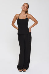 Modern Preppy Tailored Halter Top Black