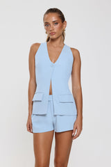 Monochrome Mood Tailored Vest Top Blue