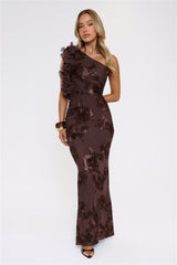 Fleur Flair One Shoulder Maxi Dress Chocolate