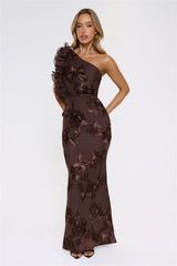 Fleur Flair One Shoulder Maxi Dress Chocolate