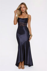 Moments In Silk Satin Maxi Dress Navy