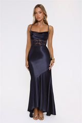 Moments In Silk Satin Maxi Dress Navy
