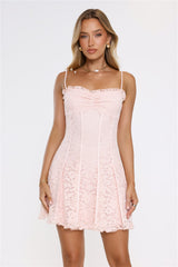 Luxe Flutter Lace Mini Dress Pink