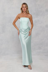 Dressed To Dazzle Strapless Satin Maxi Dress Sage