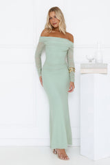 Glam Mesh Off-Shoulder Maxi Dress Mint