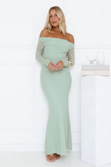 Glam Mesh Off-Shoulder Maxi Dress Mint