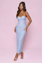 Fashionably Sleek Corset Maxi Dress Blue