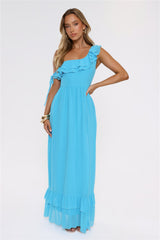 Diamond Horizon Off Shoulder Maxi Dress Blue