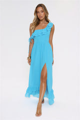 Diamond Horizon Off Shoulder Maxi Dress Blue