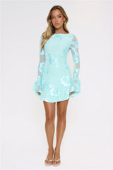 Love Breezy Long Sleeve Mesh Mini Dress Aqua