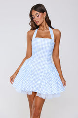 Enchanted Lily Gingham Halter Mini Dress Blue