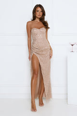 Confetti Royale Strapless Sequin Maxi Dress Gold