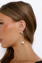 Leaves Off All Pearl Earrings Gold
