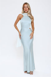 Luxe Obsession Halter Satin Maxi Dress Seafoam