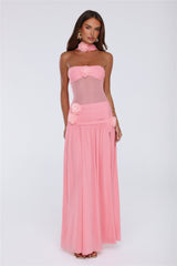 Island Allure Mesh Strapless Maxi Dress Pink