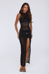 Lush Desire Sheer Lace Maxi Dress Black