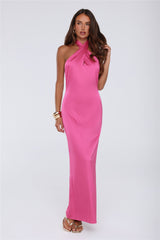 Outfit Energy Satin Halter Maxi Dress Pink