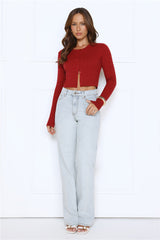 Knit Statement Cable Cropped Cardigan Red