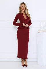 After Dark Charm Maxi Skirt Burgundy