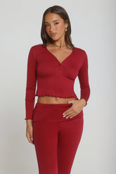 Fireside Moments Long Sleeve Pajama Top Wine