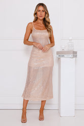 High Shine Set Sequin Midi Dress Gold