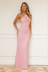 Hibiscus Allure Halter Mesh Maxi Dress Pink