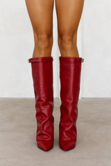 Coreene Leather Knee High Boots Red
