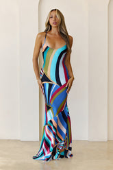 Emilio Bias Lace Up Maxi Dress Blue