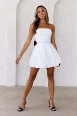 Celebrating Me Strapless Mini Dress White Base Black Bow