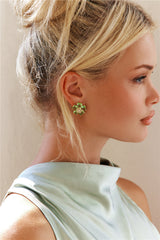 18k Gold Plated Fortune Flower Earrings Green