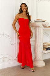 Luxe Leisure Strapless Maxi Dress Red
