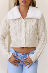Luxe Loop Cropped Cable Knit Cardigan Ivory