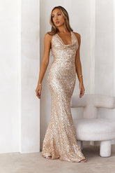 DEAR EMILIA Our Eyes Linked Sequin Maxi Dress Gold