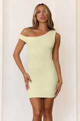 BASE Luxe Rib Luxe Line Off Shoulder Mini Dress Yellow
