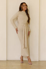 Chilly Nights Knit Long Sleeve Maxi Dress Cream