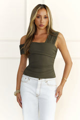 BASE Contour Luxe Form Off Shoulder Top Khaki
